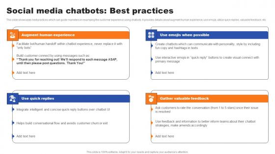 Social Media Chatbots Best Practices Ppt Slides Portfolio PDF