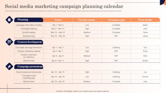 Social Media Marketing Campaign Planning Calendar Strategic Marketing Campaign Pictures Pdf