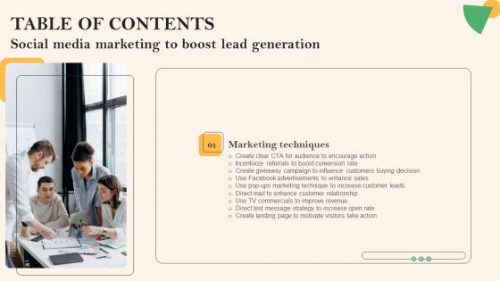 Social Media Marketing To Boost Lead Generation For Table Of Contents Infographics Pdf