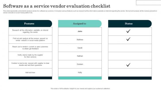 Software As A Service Vendor Evaluation Checklist Inspiration Pdf