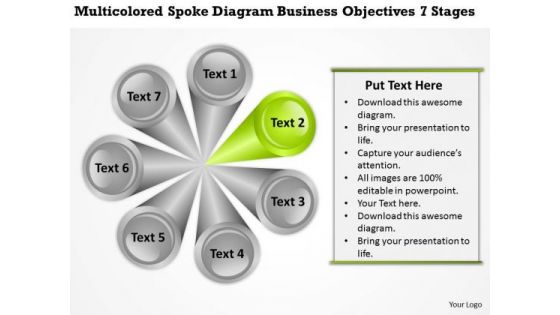 Spoke Diagram Business Objectives 7 Stages Plan PowerPoint Slides