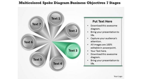 Spoke Diagram Business Objectives 7 Stages Planning Templates PowerPoint Slides