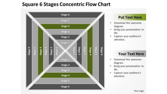 Square 6 Stages Concentric Flow Chart Business Plan PowerPoint Template