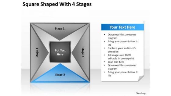 Square Shaped With 4 Stages Ppt Business Plan Model PowerPoint Slides