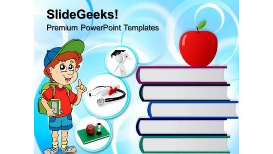 Stack Of Books And Red Apple Education PowerPoint Templates And PowerPoint Themes 0712