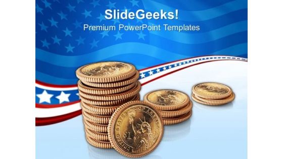 Stack Of Coins With American Flag PowerPoint Templates Ppt Backgrounds For Slides 0213