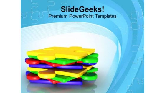 Stack Of Jigsaw Puzzles Solution Concept PowerPoint Templates Ppt Backgrounds For Slides 0413