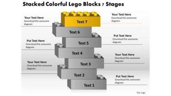 Stacked Colorful Lego Blocks 7 Stage Business Plan PowerPoint Slides