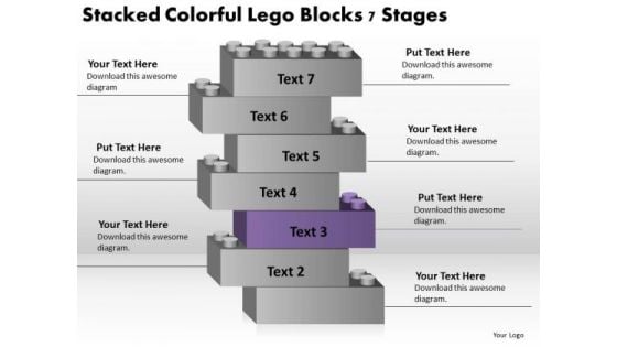 Stacked Colorful Lego Blocks 7 Stages Business Plan PowerPoint Slides