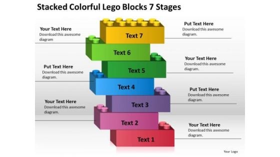 Stacked Colorful Lego Blocks 7 Stages Business Plan PowerPoint Templates