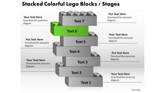 Stacked Colorful Lego Blocks 7 Stages Need Business Plan PowerPoint Slides