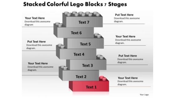 Stacked Colorful Lego Blocks 7 Stages Ppt Business Plan PowerPoint Slides