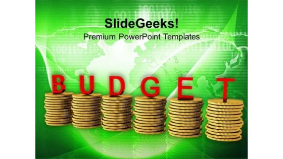 Stacks Of Golden Coins And Budget PowerPoint Templates Ppt Backgrounds For Slides 0713