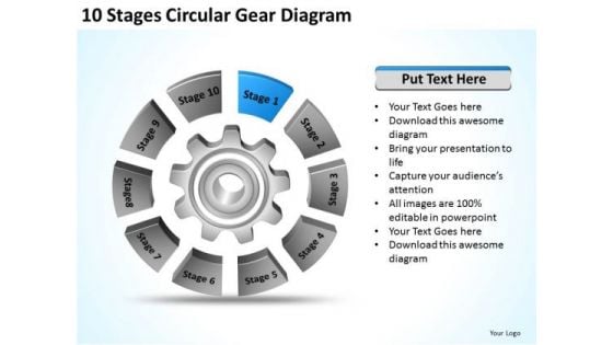 Stages Circular Gear Diagram Examples Of Business Plans For Small PowerPoint Slides