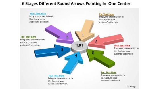 Stages Different Round Arrows Pointing One Center Strategic Business Plans PowerPoint Templates