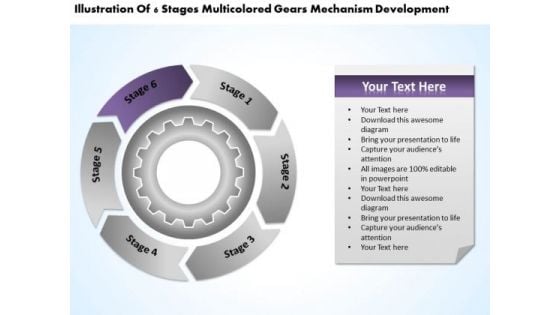 Stages Multicolored Gears Mechanism Development Ppt Tutoring Business Plan PowerPoint Templates