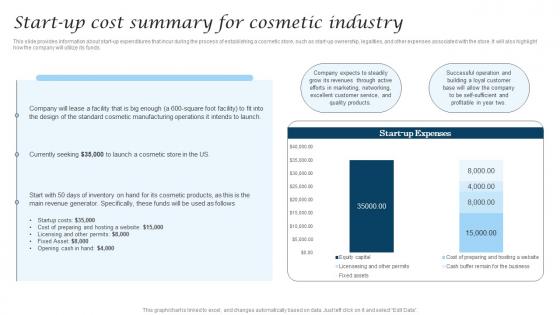 Start Up Cost Summary For Cosmetic Industry Cosmetic Industry Business Summary Pdf