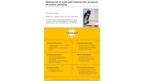 Statement Of Work And Contract For Proposal Premium Painting One Pager Sample Example Document