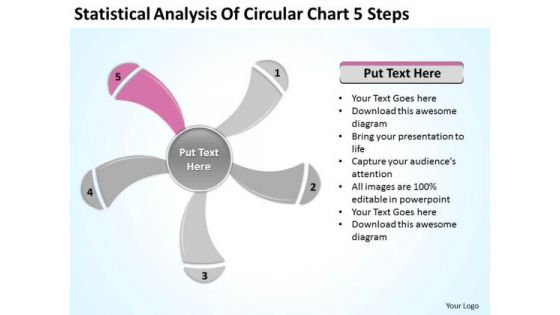 Statistical Analysis Of Circular Chart 5 Steps Ppt Outline For Business Plan PowerPoint Slides