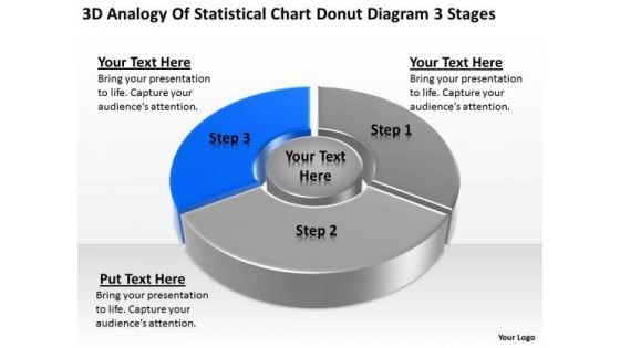 Statistical Chart Donut Diagram 3 Stages Ppt Samples Business Plan PowerPoint Slides