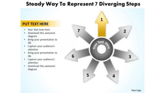 Steady Way To Represent 7 Diverging Step Relative Circular Arrow Chart PowerPoint Templates