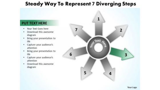 Steady Way To Represent 7 Diverging Steps  Circular Chart PowerPoint Slides