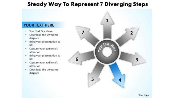 Steady Way To Represent 7 Diverging Steps Arrow Cycle Network PowerPoint Slides