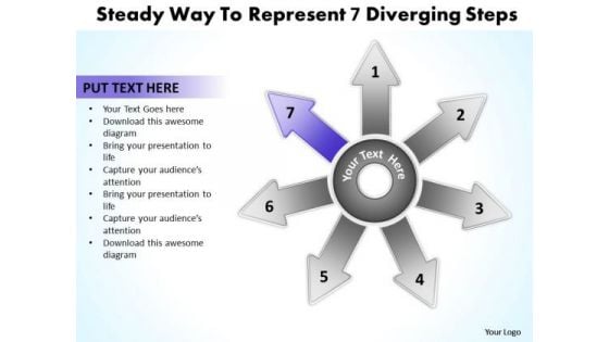 Steady Way To Represent 7 Diverging Steps Circular Flow Chart PowerPoint Slides