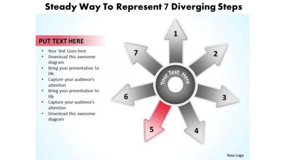 Steady Way To Represent 7 Diverging Steps Cycle Network PowerPoint Slides