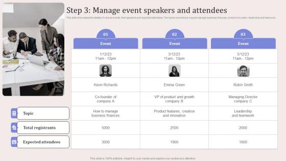 Step 3 Manage Event Speakers And Attendees Virtual Event Promotion To Capture Slides Pdf