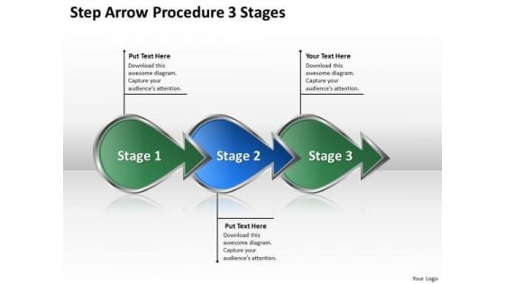Step Arrow Procedure 3 Stages Po Process Flow Chart PowerPoint Slides
