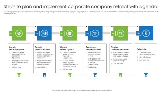 Steps To Plan And Implement Corporate Company Retreat With Agenda Formats Pdf