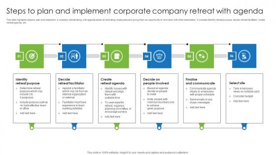 Steps To Plan And Implement Corporate Company Retreat With Agenda Formats Pdf