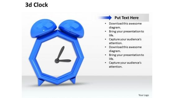 Stock Photo 3d Blue Color Alarm Clock PowerPoint Slide