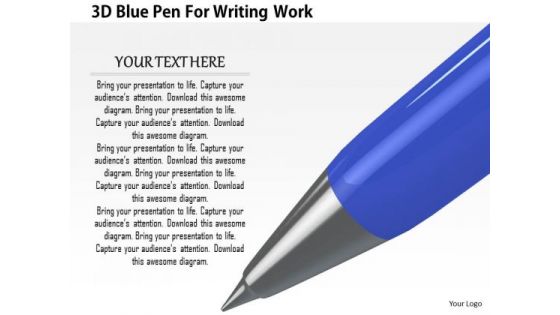 Stock Photo 3d Blue Pen For Writing Work PowerPoint Slide