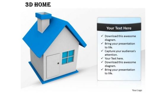 Stock Photo 3d Blue Roof Home For Real Estate PowerPoint Slide