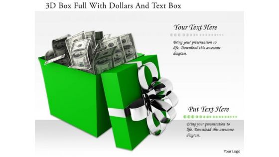 Stock Photo 3d Box Full With Dollars And Text Box PowerPoint Slide