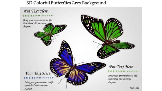 Stock Photo 3d Colorful Butterflies Grey Background PowerPoint Slide