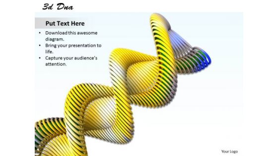 Stock Photo 3d Dna With Yellow Color For Medical Theme PowerPoint Slide