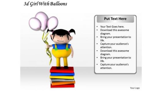 Stock Photo 3d Girl With Balloons And Books PowerPoint Slide