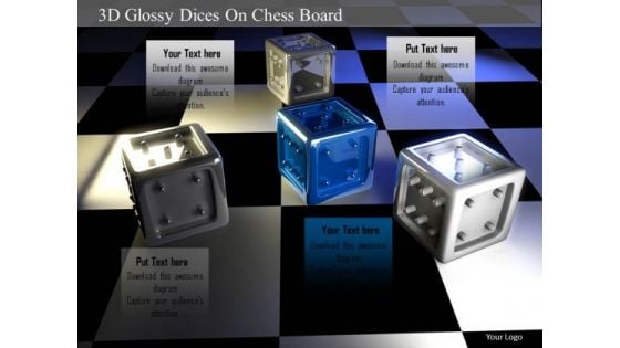 Stock Photo 3d Glossy Dices On Chess Board PowerPoint Slide