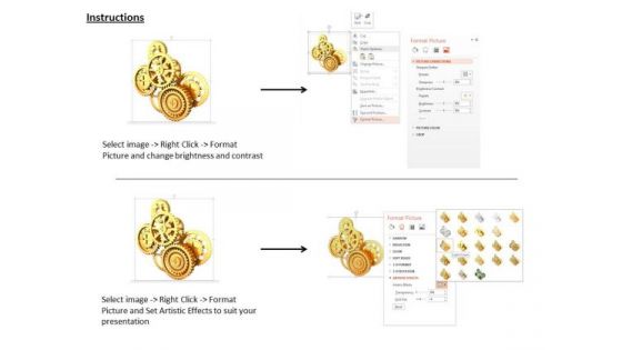Stock Photo 3d Golden Gears For Process Control PowerPoint Slide