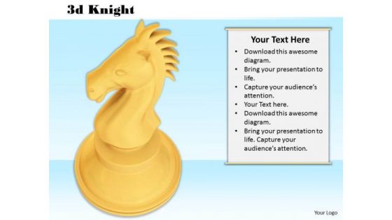 Stock Photo 3d Golden Knight For Chess Game PowerPoint Slide