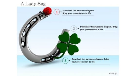 Stock Photo 3d Graphic Of Horse Shoe With Green Clover Leaf PowerPoint Slide