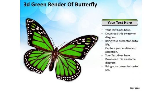 Stock Photo 3d Green Butterfly For Nature Theme PowerPoint Slide