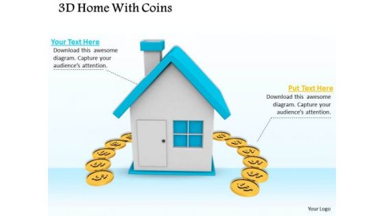 Stock Photo 3d Home With Coins Finance Concept PowerPoint Slide