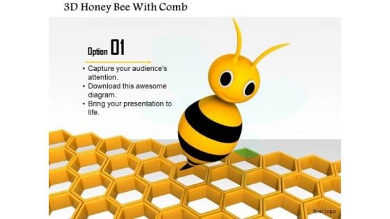Stock Photo 3d Honey Bee With Comb PowerPoint Slide
