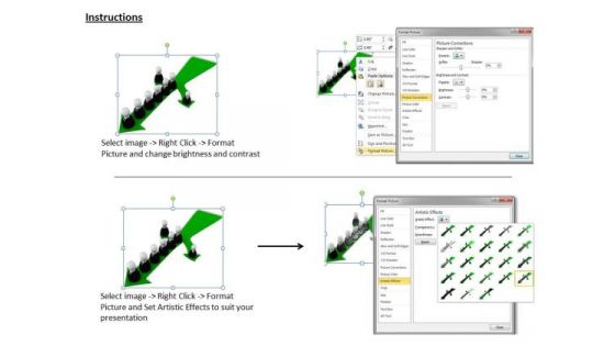 Stock Photo 3d Human Icons On Green Arrow PowerPoint Slide