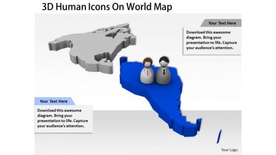 Stock Photo 3d Human Icons On World Map For Global Relationship PowerPoint Slide