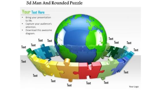 Stock Photo 3d Man And Rounded Puzzle PowerPoint Slide